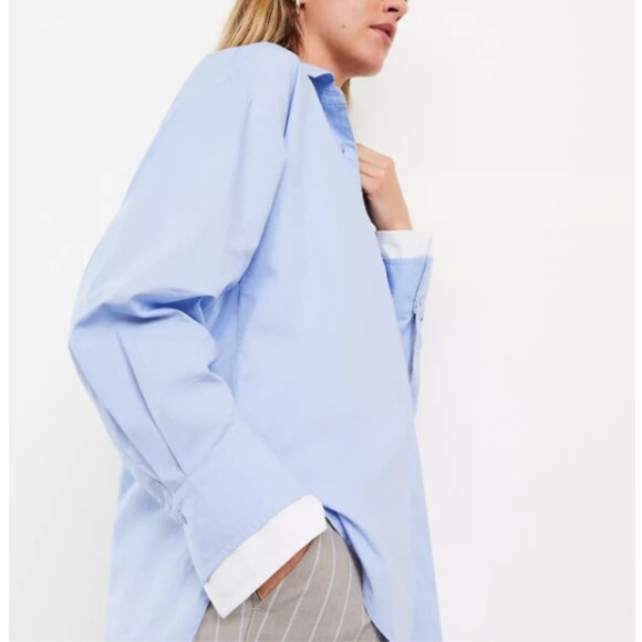 LOFT Versa Poplin Oversized Double Cuff Button Down Tunic Shirt Size Medium M - Picture 3 of 10